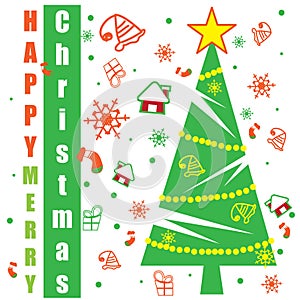 Christmas card, poster and text art with festival theme vector illustration on white background.