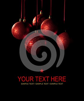 Christmas card - red balls on black background