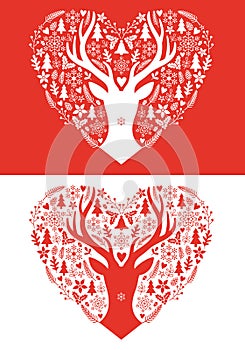Christmas card with red heart, vector