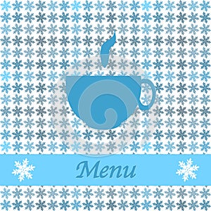 Christmas card for restaurant menu, with tea cup