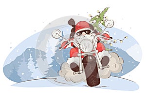 Christmas card -- Santa biker