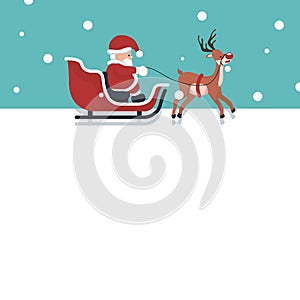 Christmas card of Santa Claus in his sleigh with blank card to write