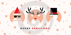 Christmas card with Santa, deer and snowman icons