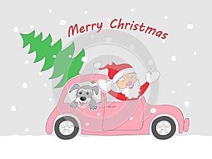 Christmas card with santa in retro auto