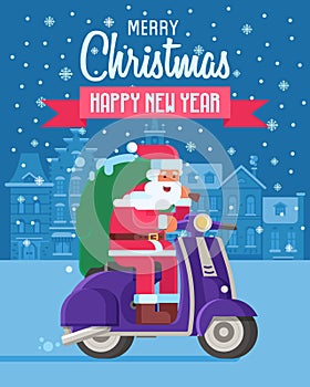 Christmas Card with Santa on Scooter