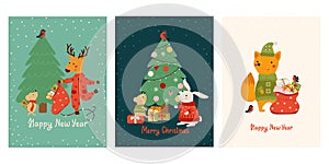 Christmas card set with animals