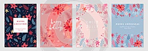 Christmas card set - hand drawn floral flyers. Lettering with Christmas decorative elements