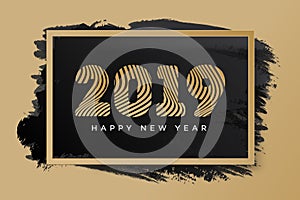 Christmas card with sign 2019 happy new year gold style