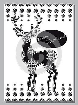 Christmas card with a silhouette of a deer and an artistic drawing text