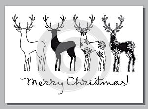 Christmas card with a silhouette of a deer and an artistic drawing text