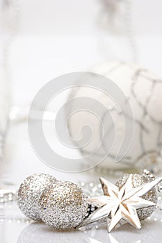 Christmas card with silver star and balls