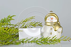 Christmas card, Snowman and Christmas tree branches