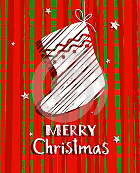 Christmas card with sock, red, vector.