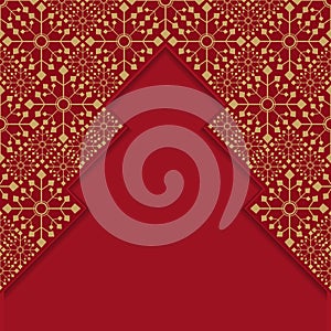 Christmas card with stylized square snowflake pattern. Vector illustration