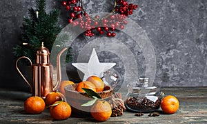 Christmas card with tangerines festive decor