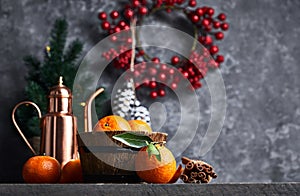 Christmas card with tangerines festive decor