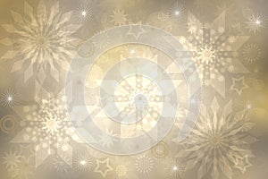Christmas card template. Abstract festive light gold yellow white winter christmas or New Year background with blurred bokeh