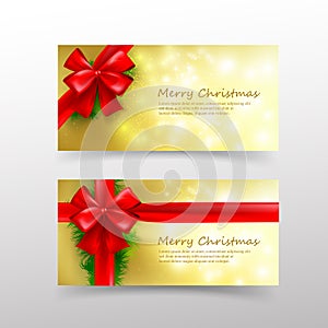 Christmas card template for invitation and gift voucher with red