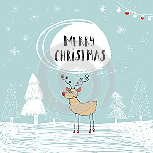 Christmas card with text and reindeer
