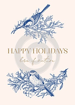 Christmas card with two birds