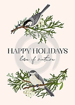 Christmas card with two birds