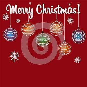 Christmas card unique balls on a red background