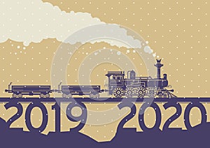 Christmas card with a vintage steam train