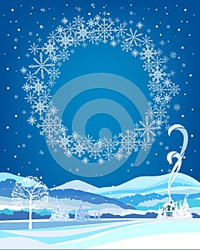 Christmas card with a winter landscape