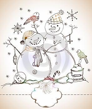 Christmas card for xmas design with snowmen