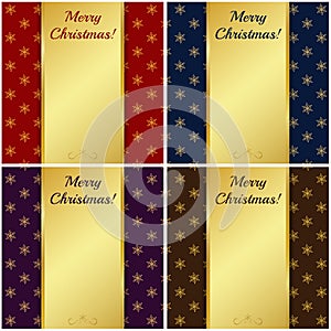 Christmas cards with gold banners. Vector illustration.