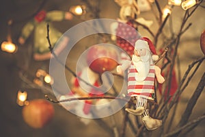 Christmas cards. Old rag doll of Santa Claus