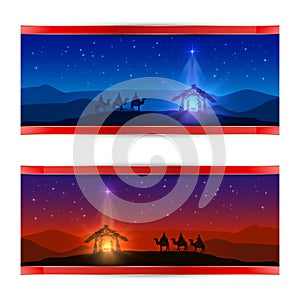 Christmas cards with star and birth of Jesus