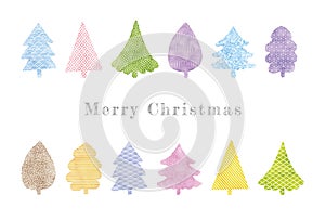 Christmas cards with various watercolor Japanese patterns on the tree