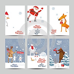 Christmas cards vector set - winter forest