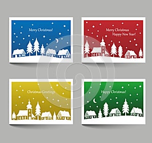 Christmas cards with village doodle