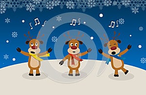 Christmas Carol with Reindeer. Christmas Card