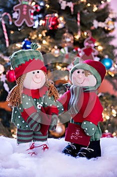 Christmas caroler dolls on display