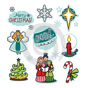 Christmas carolers holiday cheer illustration set