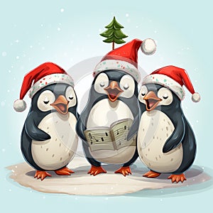 Christmas carolers penguins