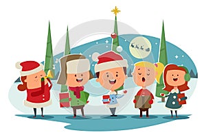 Christmas Caroling choir song carols. Vector winter background photo