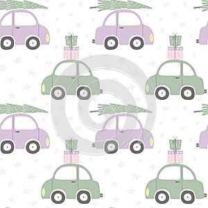 Christmas cars seamless pattern