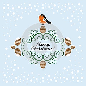 Christmas cartoon bullfinch. Vector illustration
