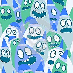 Christmas cartoon doodle seamless monster pattern for wrapping paper and fabrics and linens and kids