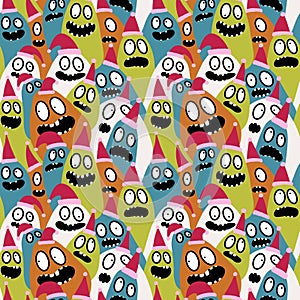 Christmas cartoon doodle seamless monster pattern for wrapping paper and fabrics and linens and kids