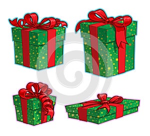 Christmas Cartoon Icon Set - Four Present Boxes