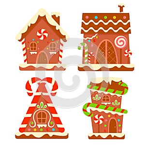 Christmas cartoons clip art. Gingerbread house clipart set vector illustration