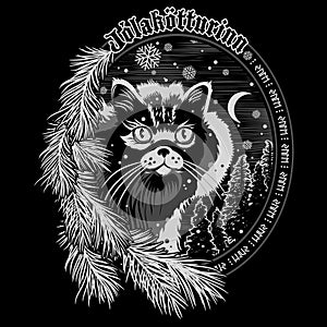 The Christmas Cat of Iceland - The Yule Cat - Jolakotturinn, Icelandic mythological character. Christmas design