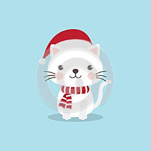 Christmas Cat Kitten cartoon character. A Cute Kitten standing o