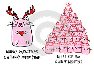 Christmas cat tree, vector illustration