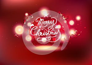 Christmas celebrate, ribbons calligraphy and magic shooting stars, red theme light glowing fireworks exploding backdrop party